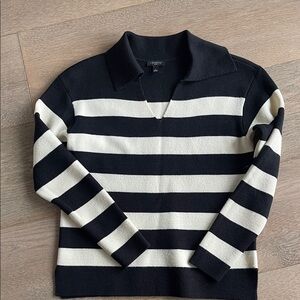 Talbots Petite Black and Cream Striped wool  Sweater